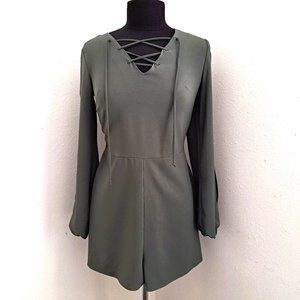 Xhilaration Juniors Dress Romper Long Sleeve  Olive Green Color Size M